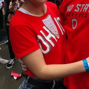 Red Cropped Ohio State V-Neck Shirt